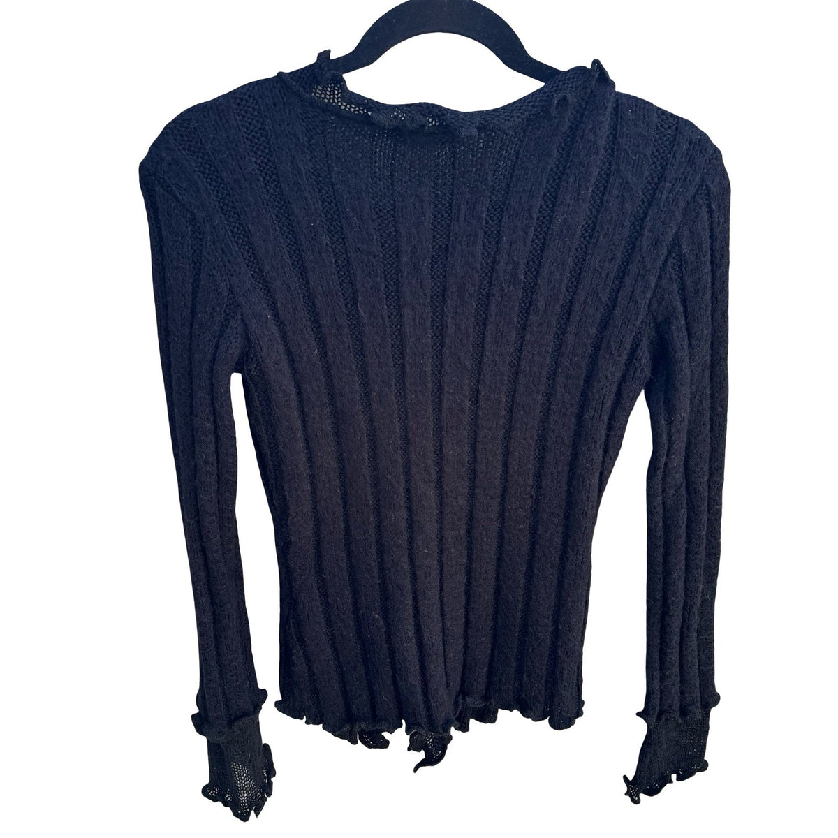 Sharagano Paris Y2K Whimsigoth Coquette Ribbed Ruffle Lettuce Edge Knit Top S