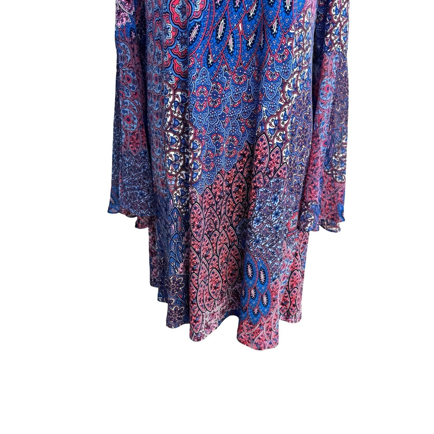 RN Studio Ronni Nicole Boho Witchy Festival Paisley Bell Sleeve Shift Dress L