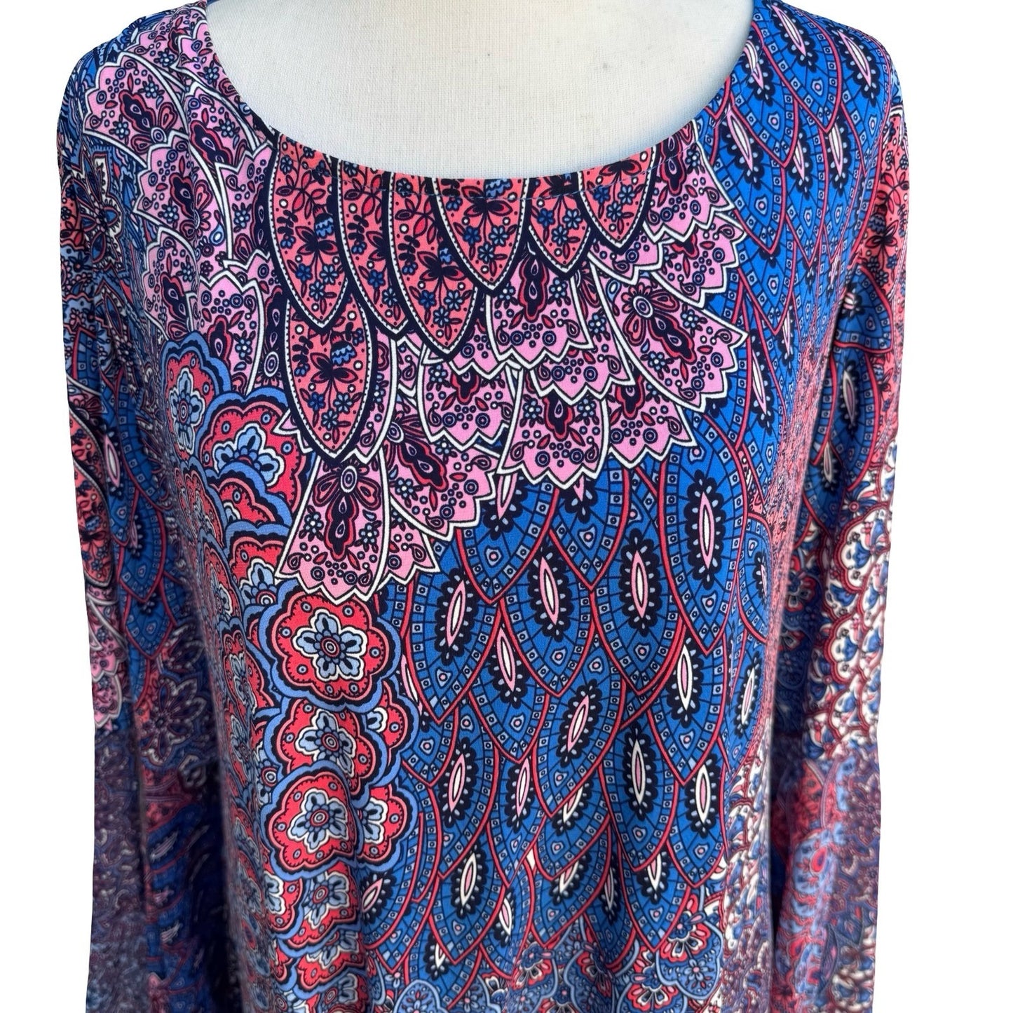 RN Studio Ronni Nicole Boho Witchy Festival Paisley Bell Sleeve Shift Dress L