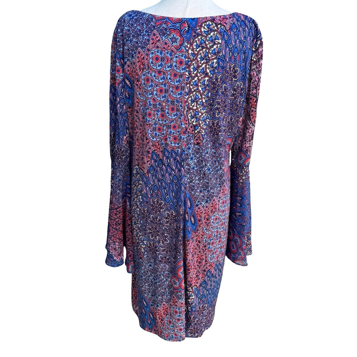 RN Studio Ronni Nicole Boho Witchy Festival Paisley Bell Sleeve Shift Dress L