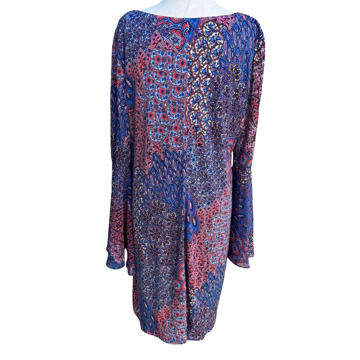 RN Studio Ronni Nicole Boho Witchy Festival Paisley Bell Sleeve Shift Dress L