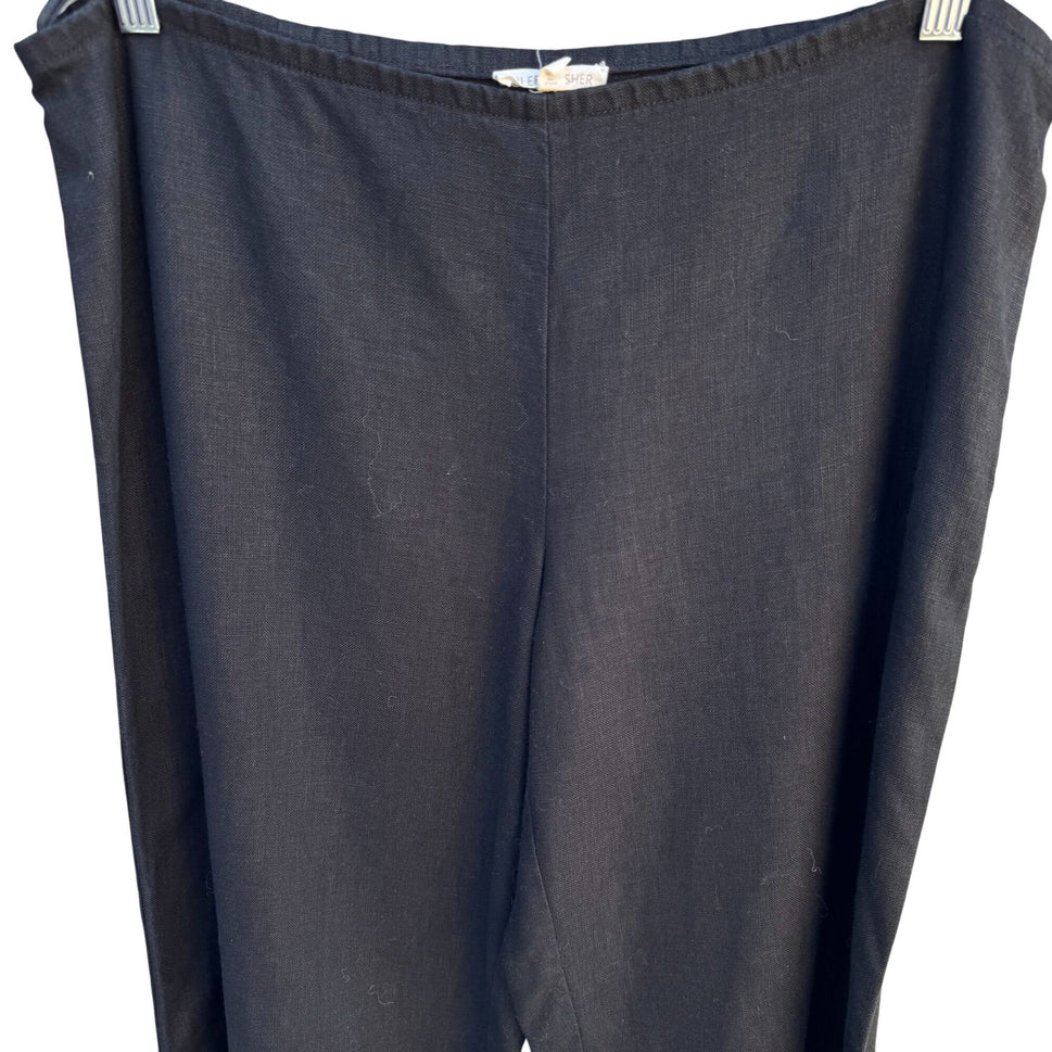 Eileen Fisher Black Relaxed Linen Blend Cropped Pants With Hidden Side Zipper L