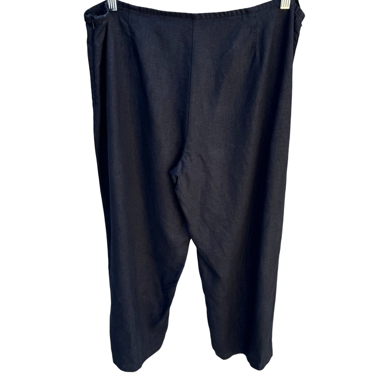 Eileen Fisher Black Relaxed Linen Blend Cropped Pants With Hidden Side Zipper L