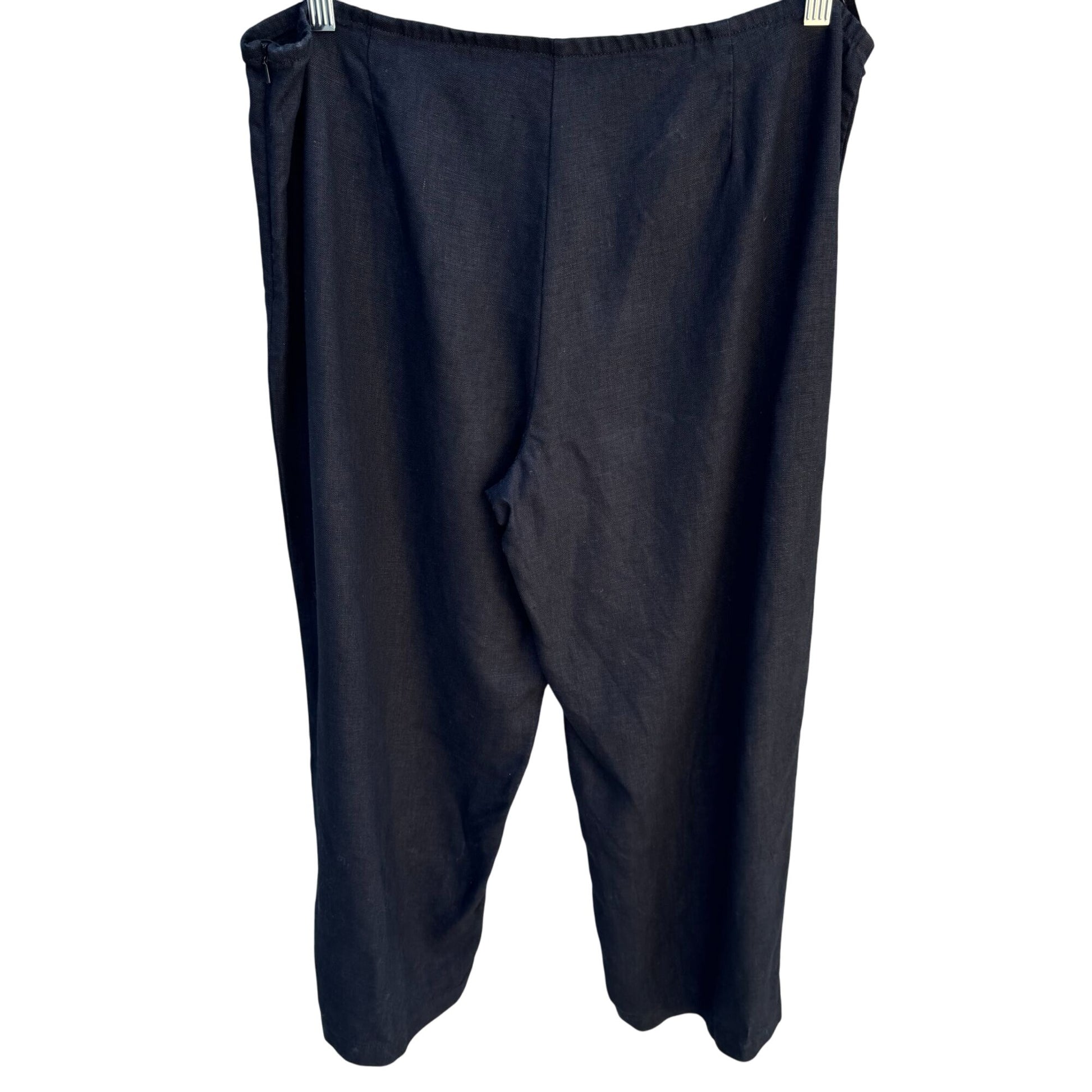 Eileen Fisher Black Relaxed Linen Blend Cropped Pants With Hidden Side Zipper L