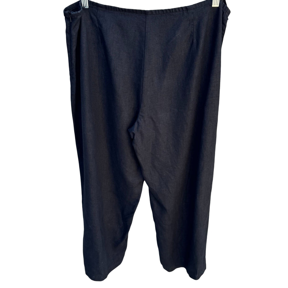 Eileen Fisher Black Relaxed Linen Blend Cropped Pants With Hidden Side Zipper L