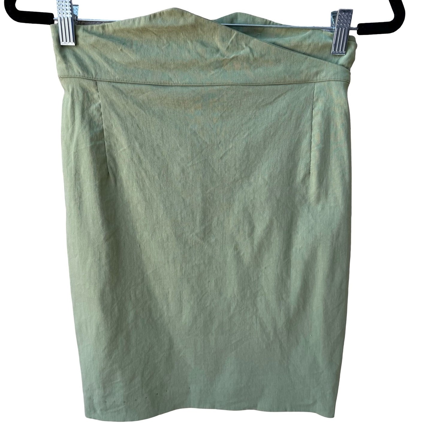 Vintage Italian Minimalist Coastal Linen Blend High Waisted Pencil Skirt Green 8