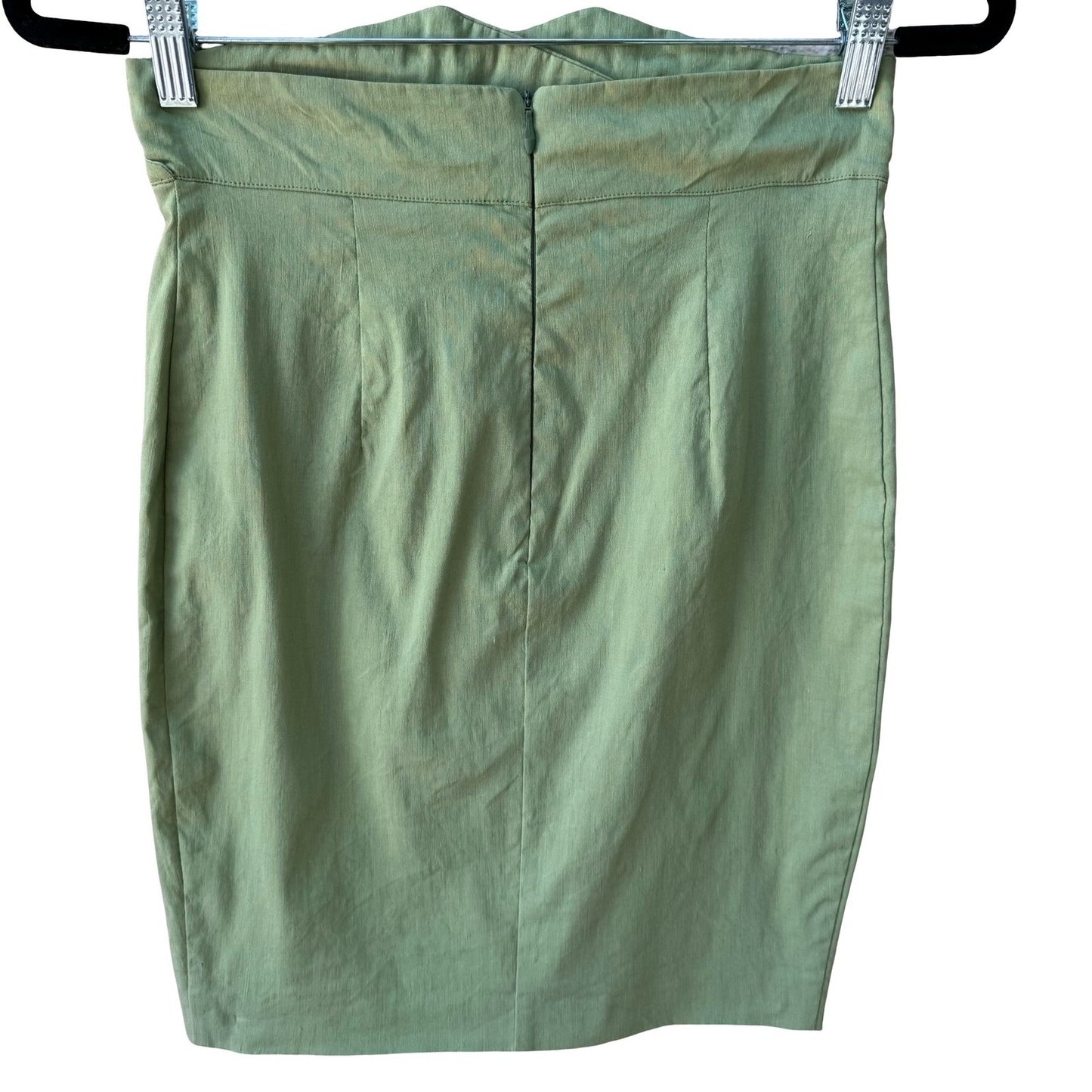 Vintage Italian Minimalist Coastal Linen Blend High Waisted Pencil Skirt Green 8
