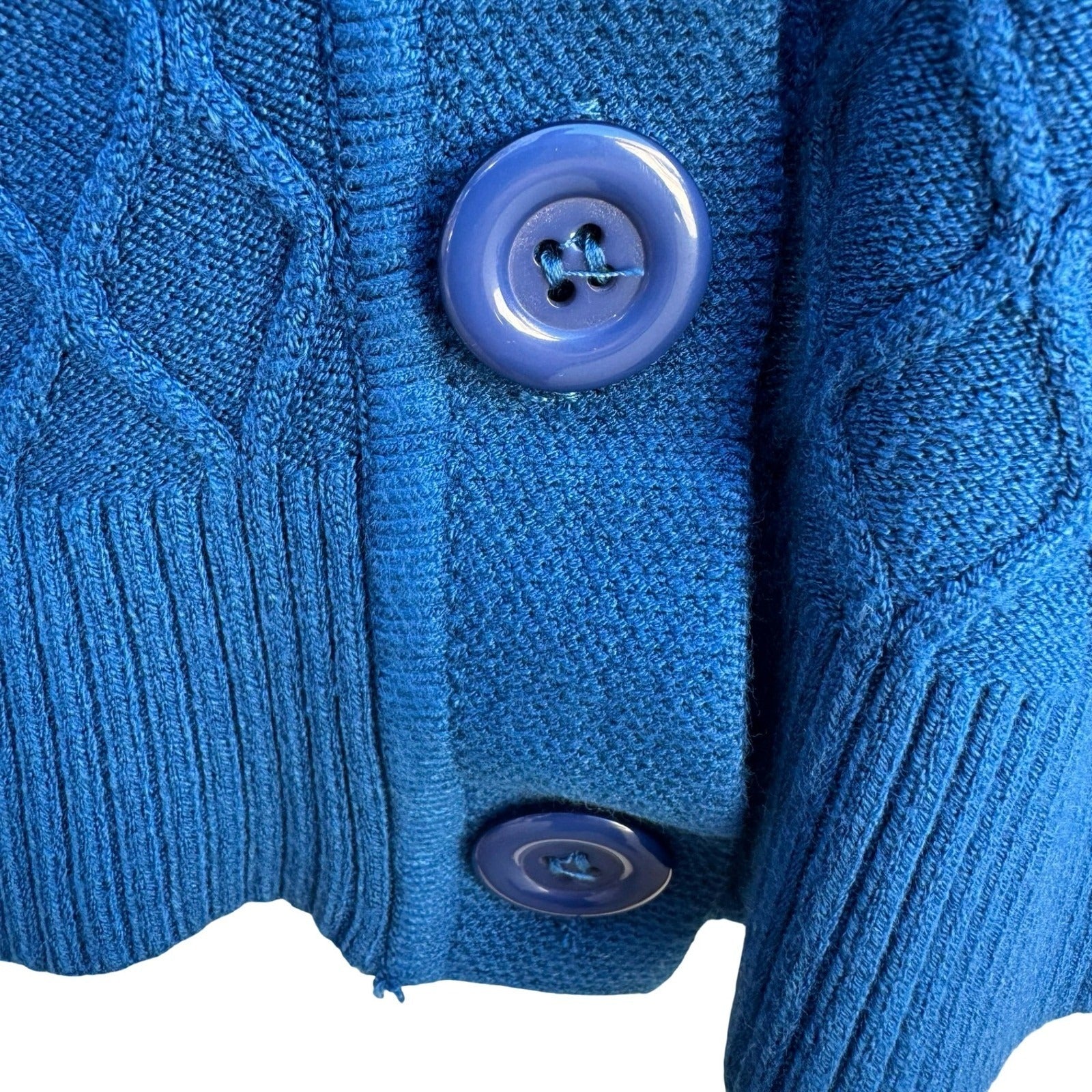 Vintage Blue Diamond Pointelle Rhinestone V-Neck Old Money Knit Cardigan Sweater