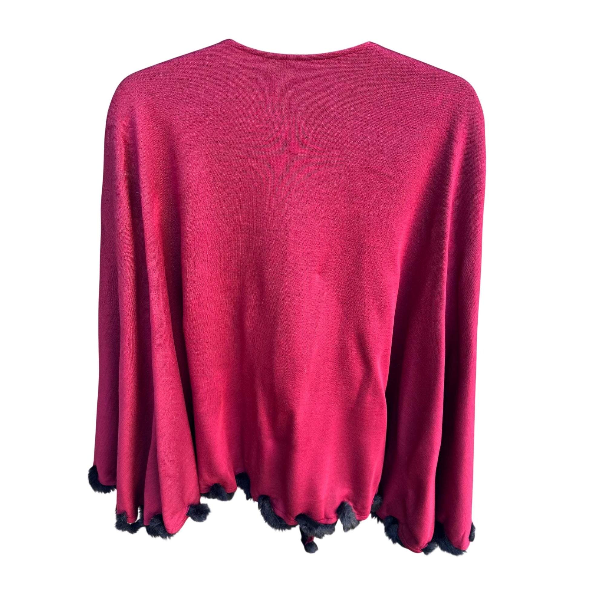 Randolph Duke The Look Red Tie-Front Cardigan Wrap Glam Black Faux Fur Trim OS