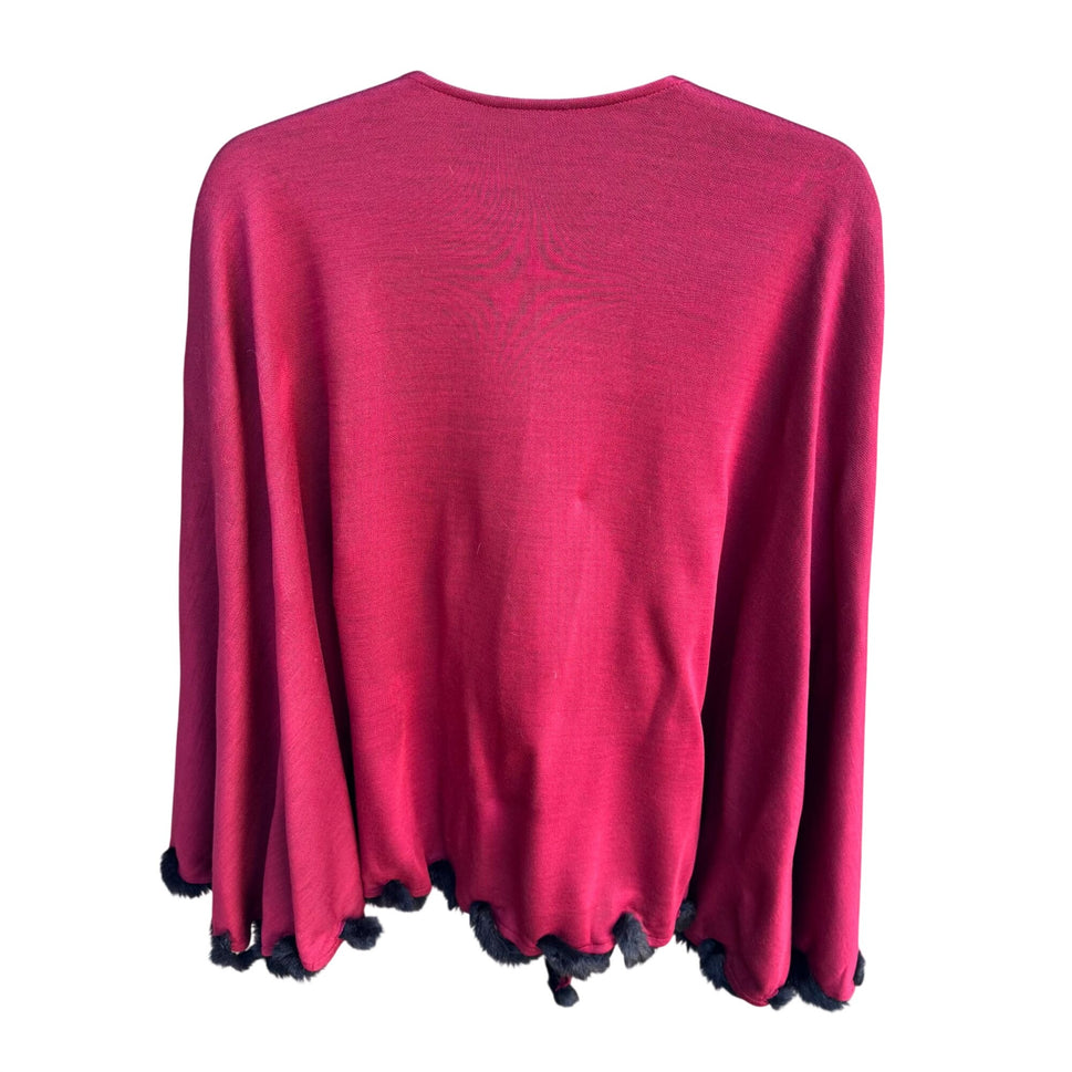 Randolph Duke The Look Red Tie-Front Cardigan Wrap Glam Black Faux Fur Trim OS