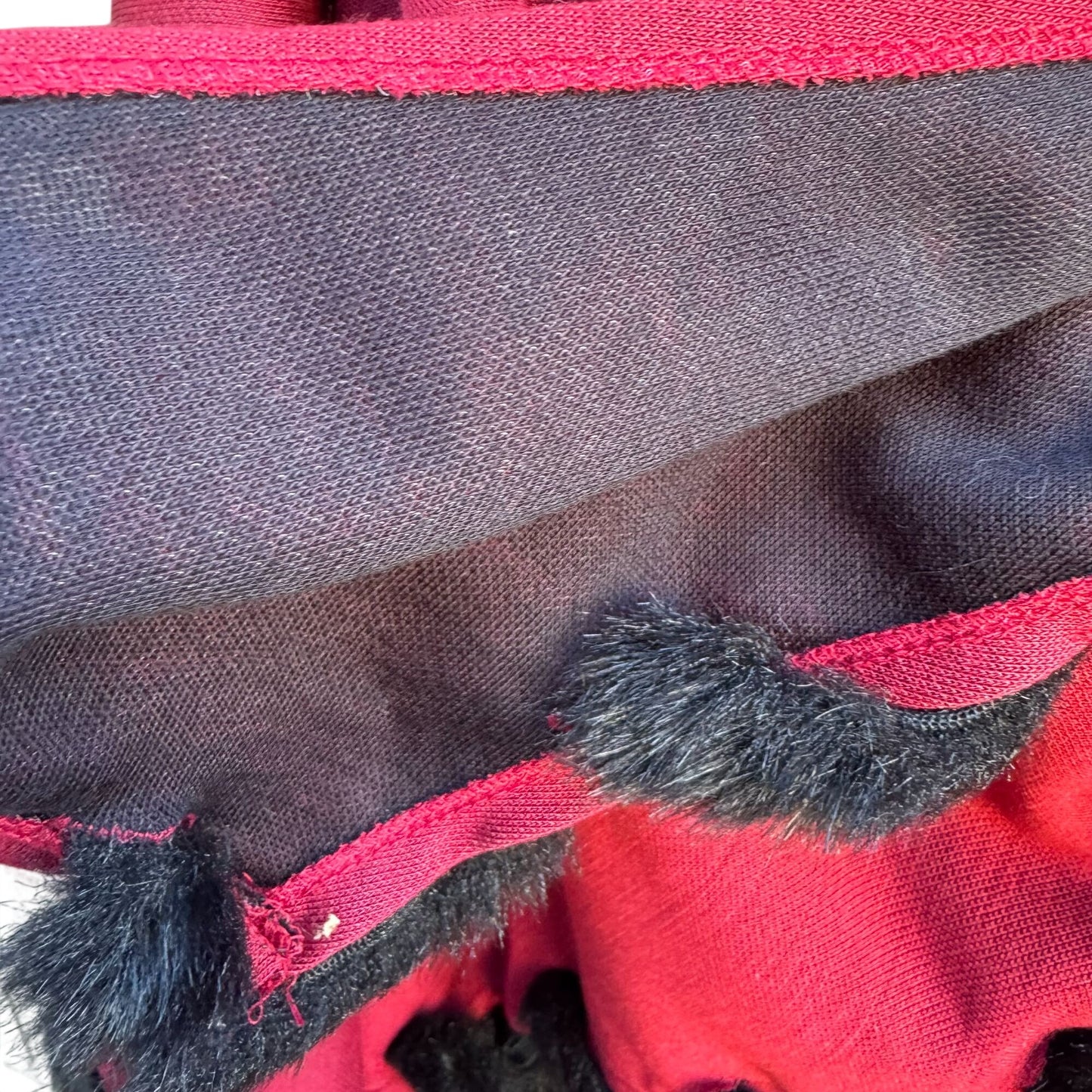 Randolph Duke The Look Red Tie-Front Cardigan Wrap Glam Black Faux Fur Trim OS