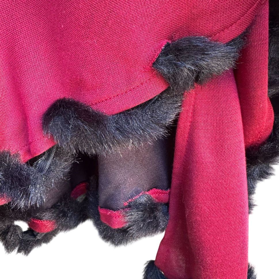 Randolph Duke The Look Red Tie-Front Cardigan Wrap Glam Black Faux Fur Trim OS