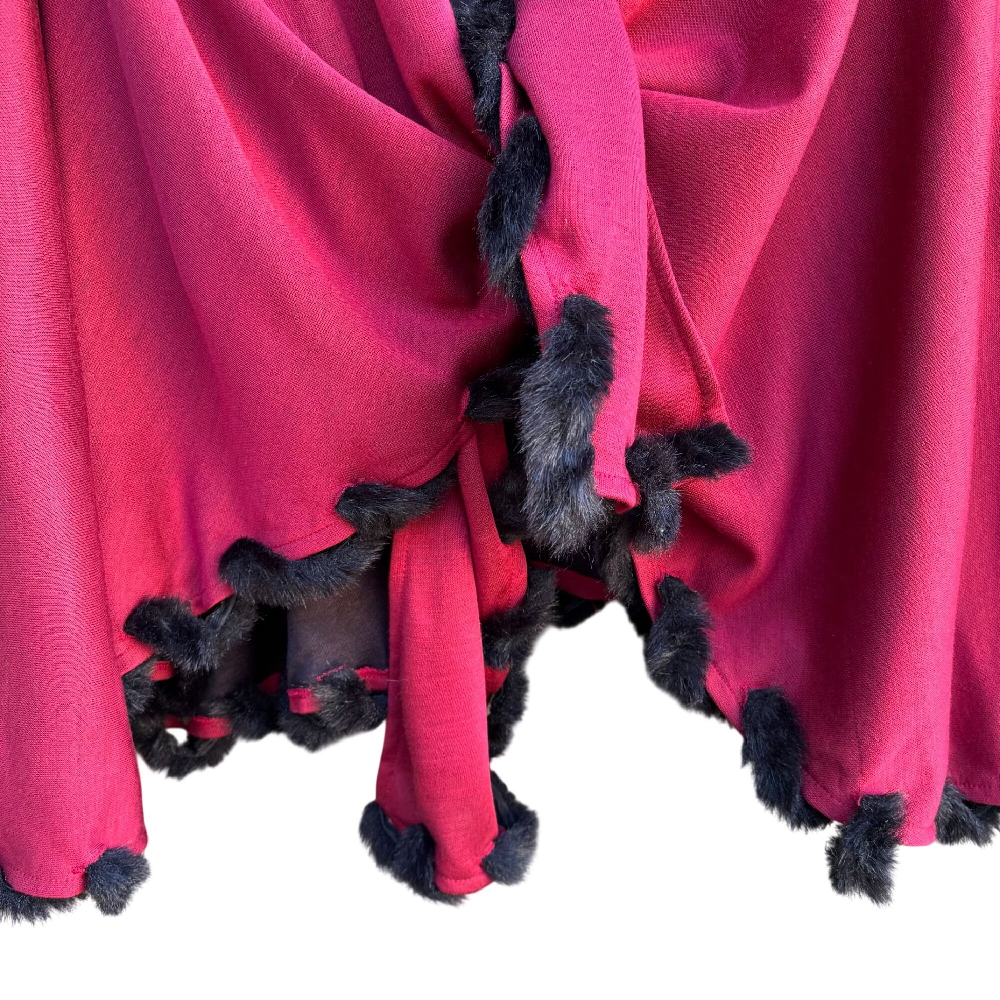 Randolph Duke The Look Red Tie-Front Cardigan Wrap Glam Black Faux Fur Trim OS