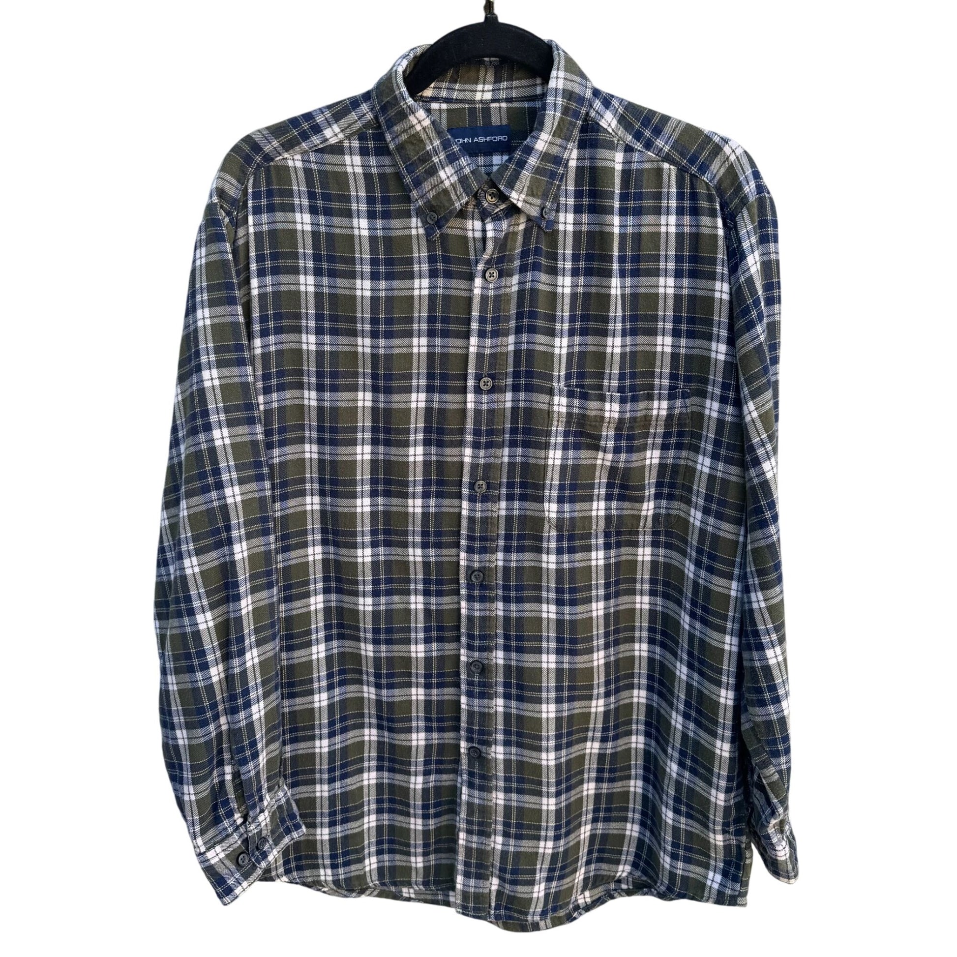 John Ashford Mens Plaid Blue Green Long Sleeve Button-Down Grunge Skater Shirt M