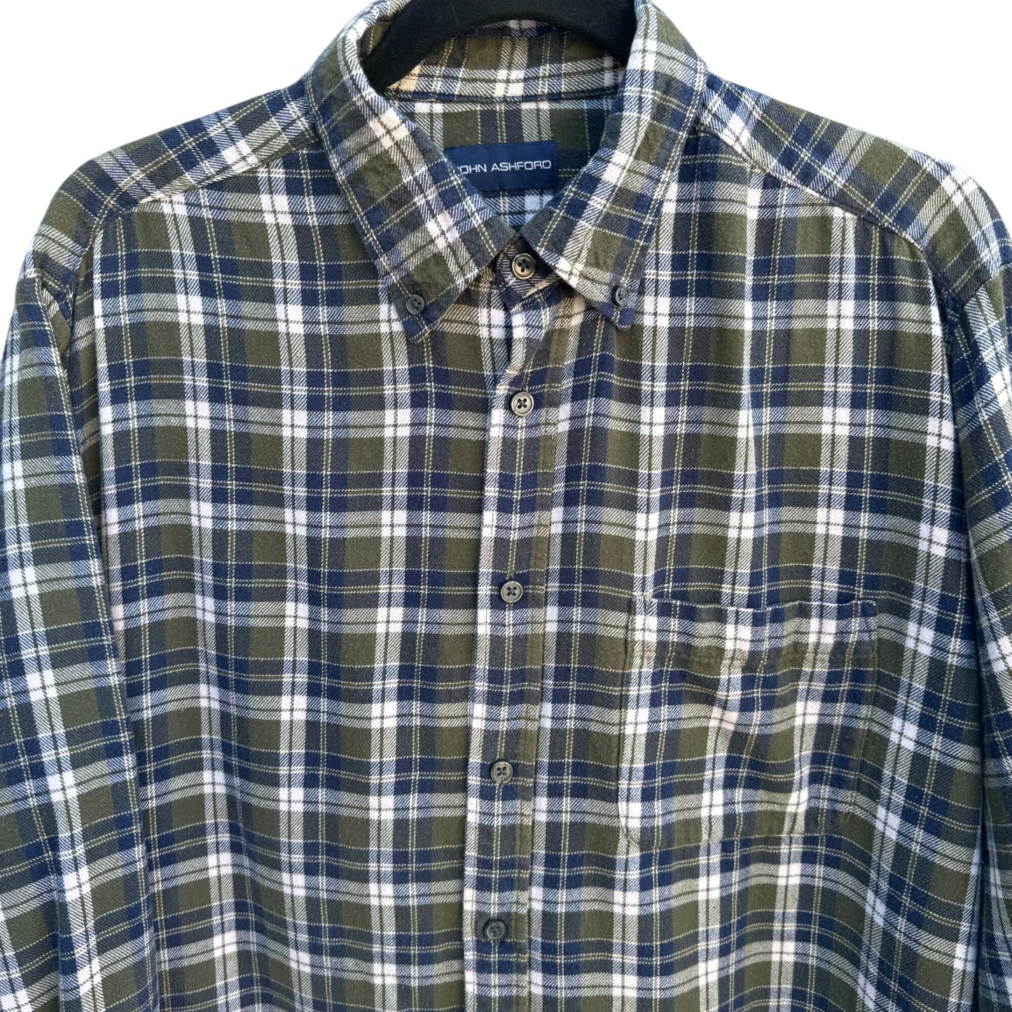 John Ashford Mens Plaid Blue Green Long Sleeve Button-Down Grunge Skater Shirt M