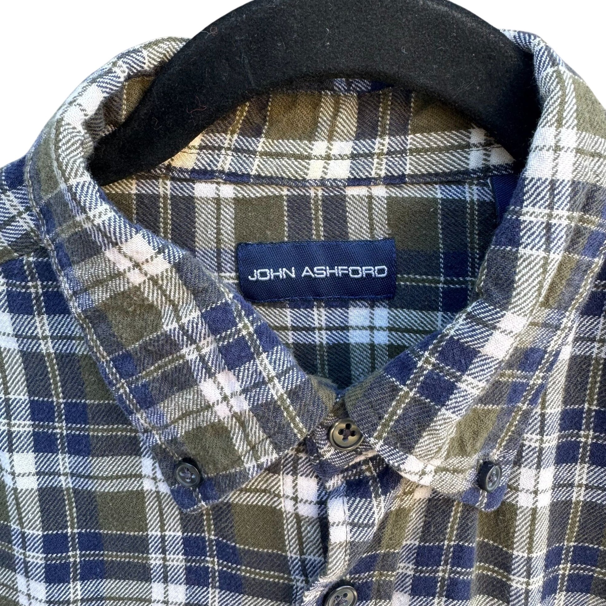 John Ashford Mens Plaid Blue Green Long Sleeve Button-Down Grunge Skater Shirt M