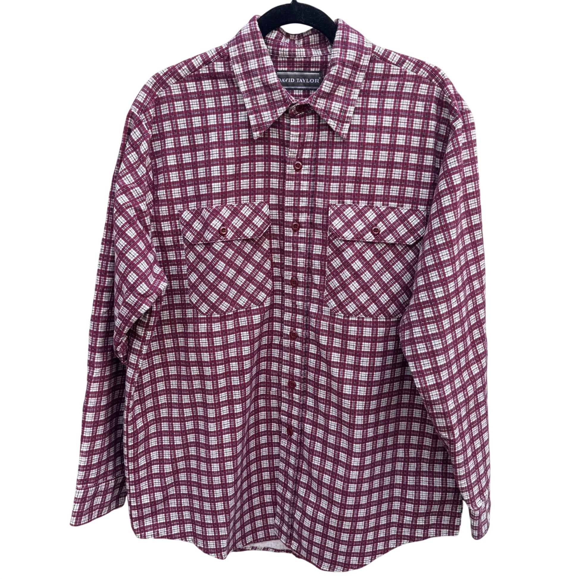 David Taylor Vintage Mens Red Plaid Button-Up Flannel Shirt L Workwear Outdoor