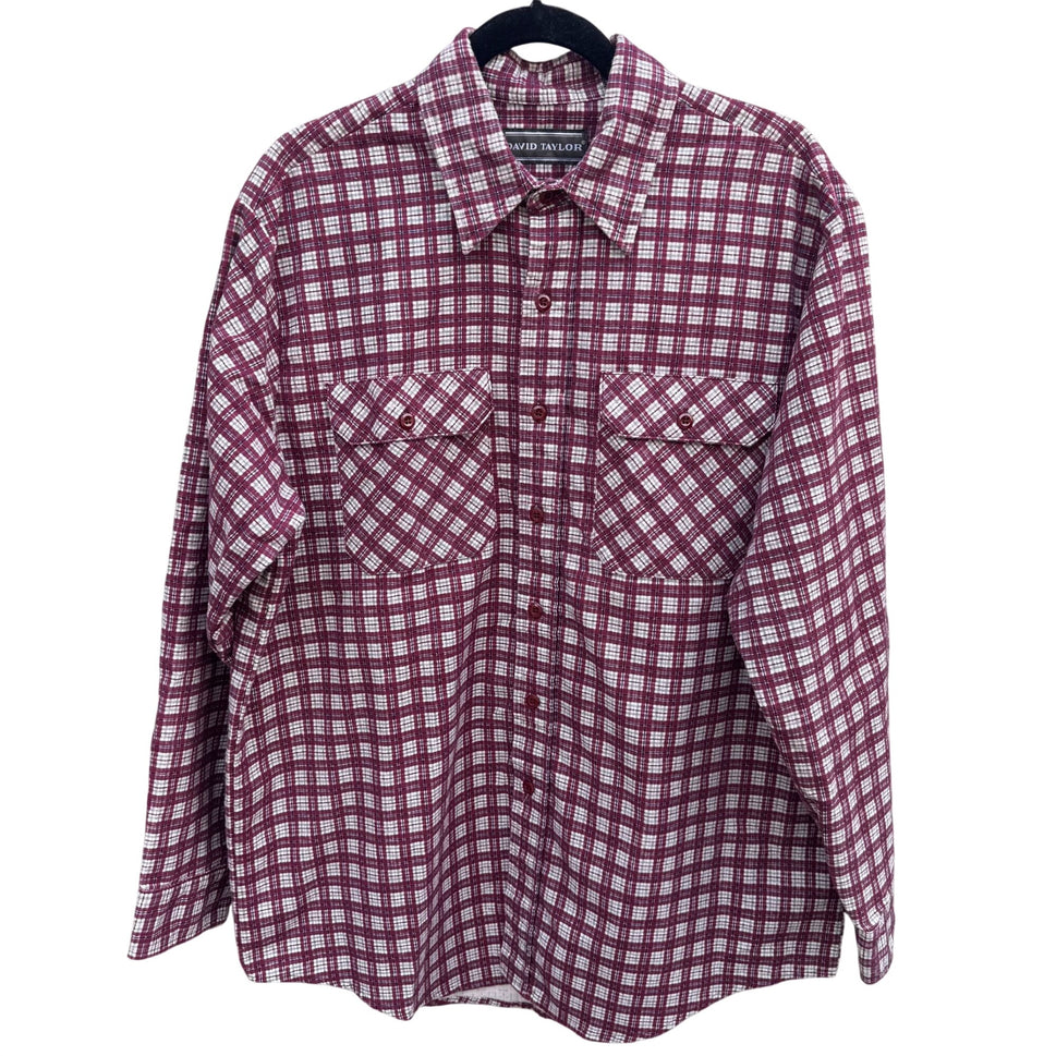 David Taylor Vintage Mens Red Plaid Button-Up Flannel Shirt L Workwear Outdoor