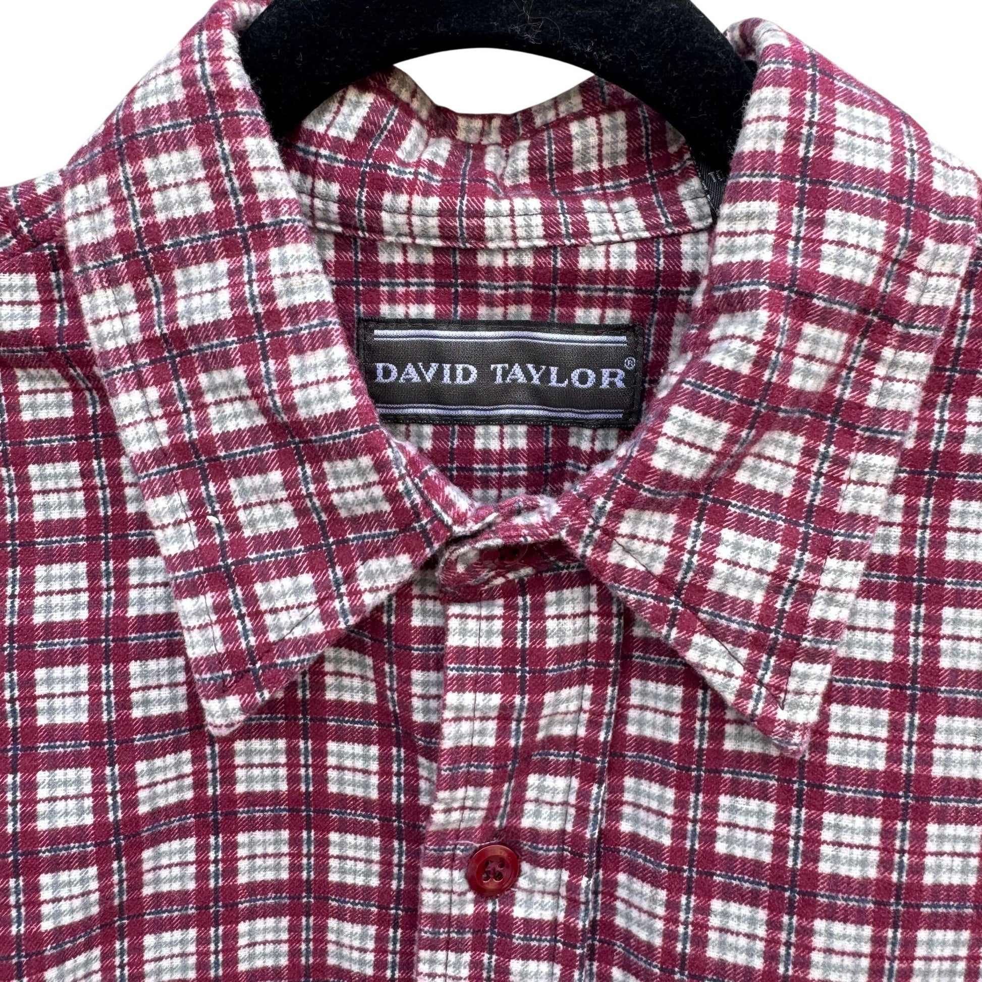 David Taylor Vintage Mens Red Plaid Button-Up Flannel Shirt L Workwear Outdoor
