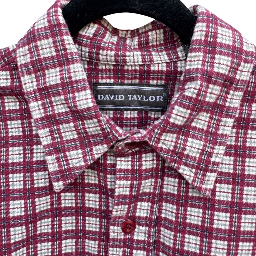 David Taylor Vintage Mens Red Plaid Button-Up Flannel Shirt L Workwear Outdoor