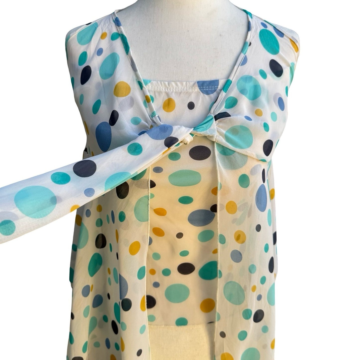 VOVO Y2K Whimsygoth Festival Boho Polka Dot Halter Flyaway Tie Front Top M