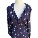 Switch HM Navy Blue Floral Tulip Feminine Boho Ruffle Wrap Dress Long Sleeve Size 8 NEW 2 image