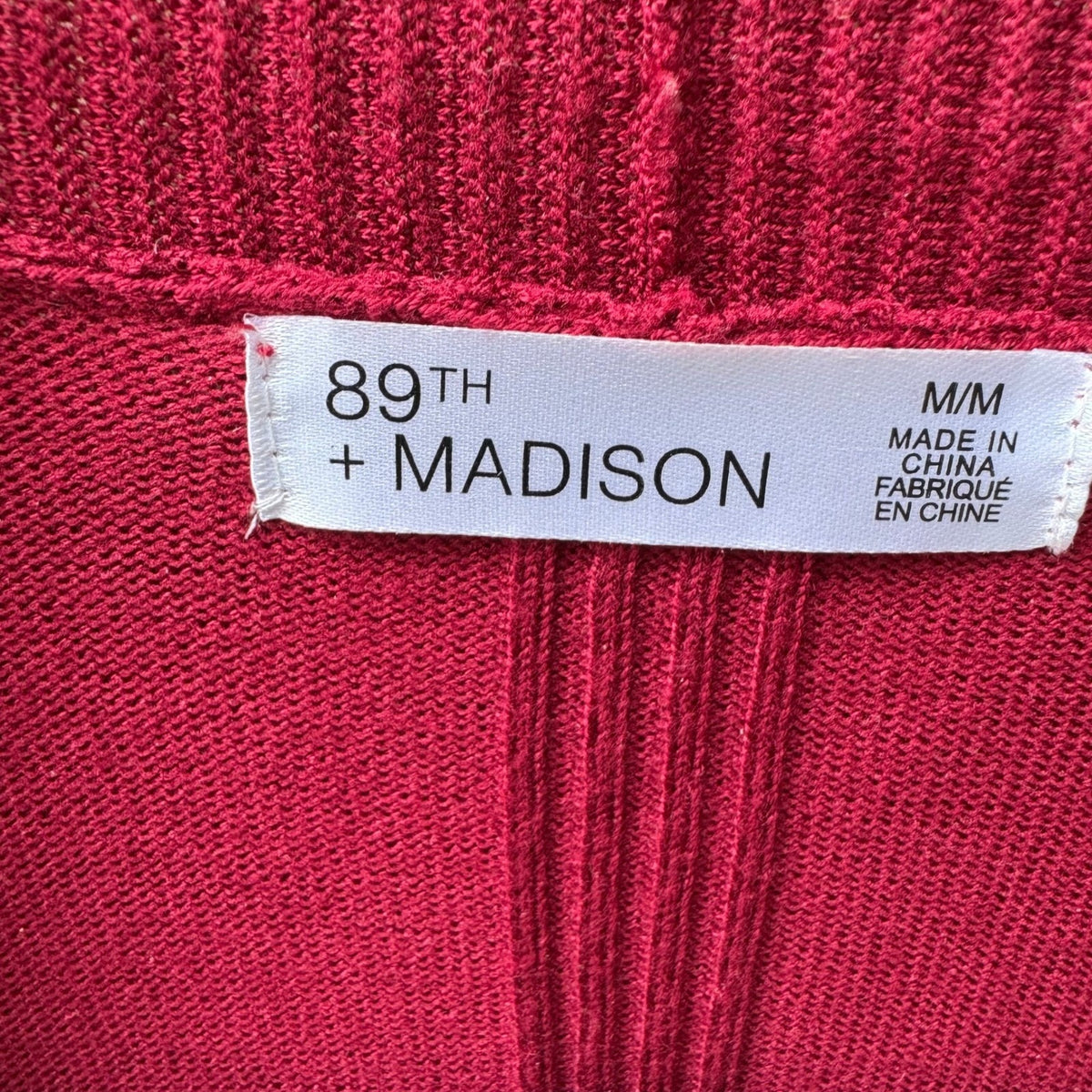 89th + Madison Dark Academia Minimalist Ribbed Open Front Cardigan Burgundy M