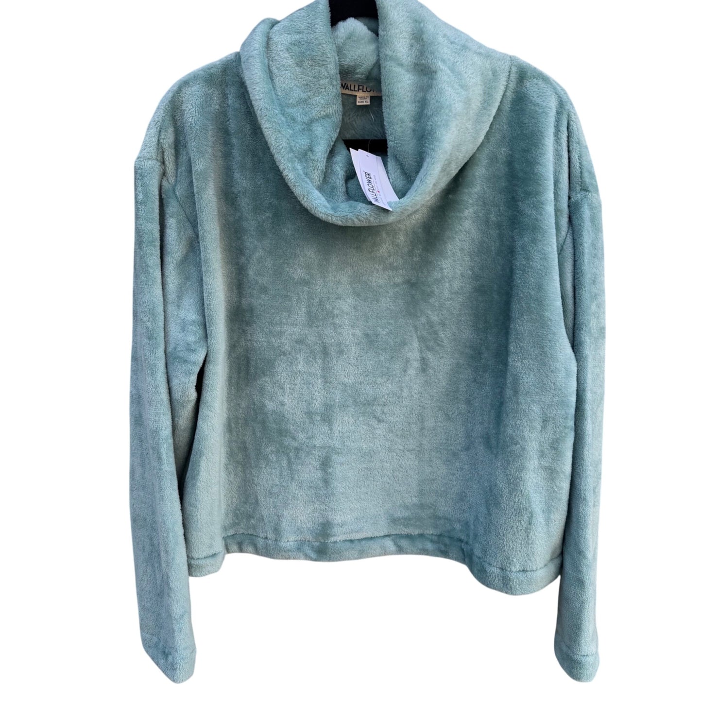Wallflower Womens XL Aqua Plush Fleece Pullover Cowl Neck Cozy Lounge Crop Top