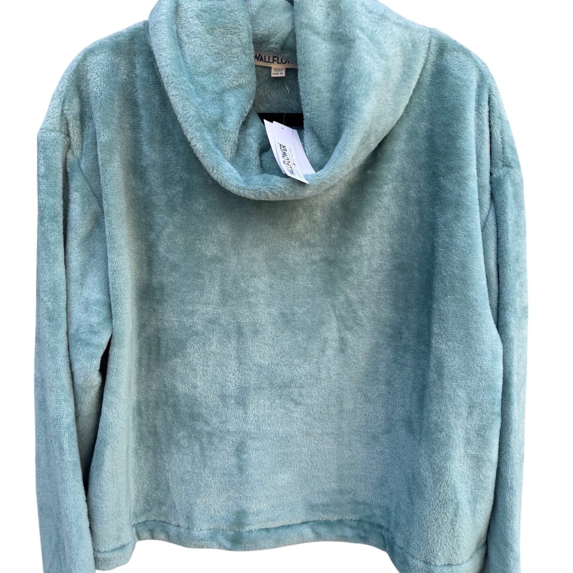 Wallflower Womens XL Aqua Plush Fleece Pullover Cowl Neck Cozy Lounge Crop Top