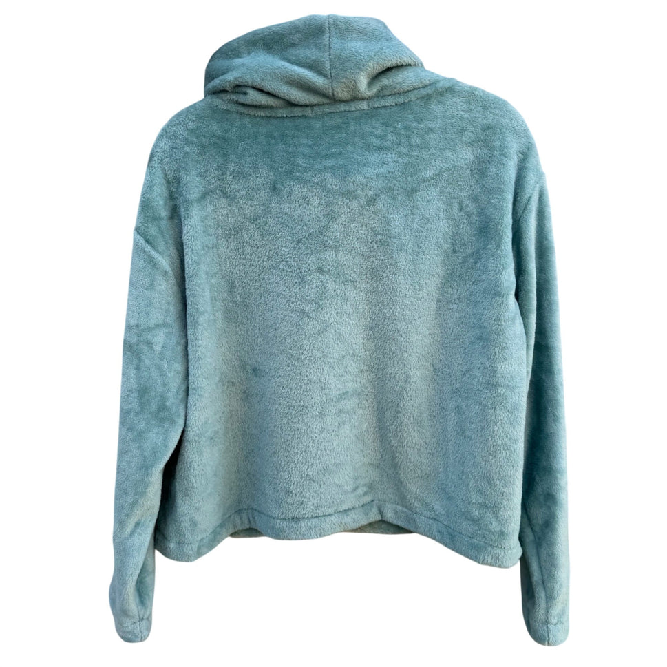 Wallflower Womens XL Aqua Plush Fleece Pullover Cowl Neck Cozy Lounge Crop Top