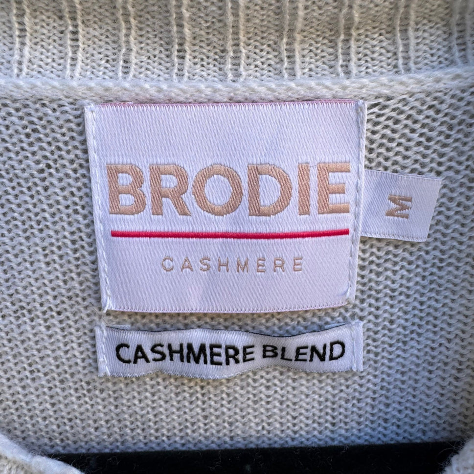 Brodie Cashmere Skier Luxury Whimsical Embroidered Mock Neck Novelty Sweater M