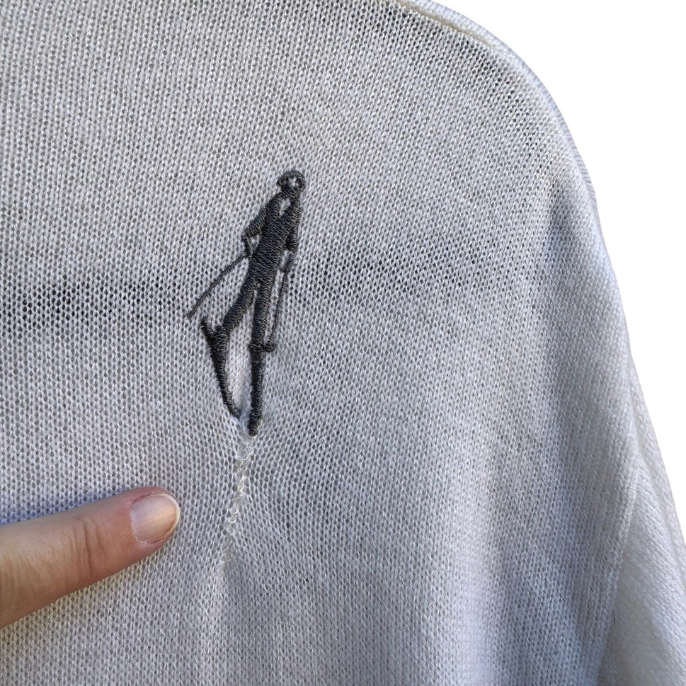 Brodie Cashmere Skier Luxury Whimsical Embroidered Mock Neck Novelty Sweater M