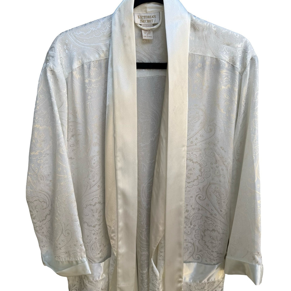 Victorias Secret Gold Label Vintage 90s Paisley Jacquard Loungewear Robe Ivory