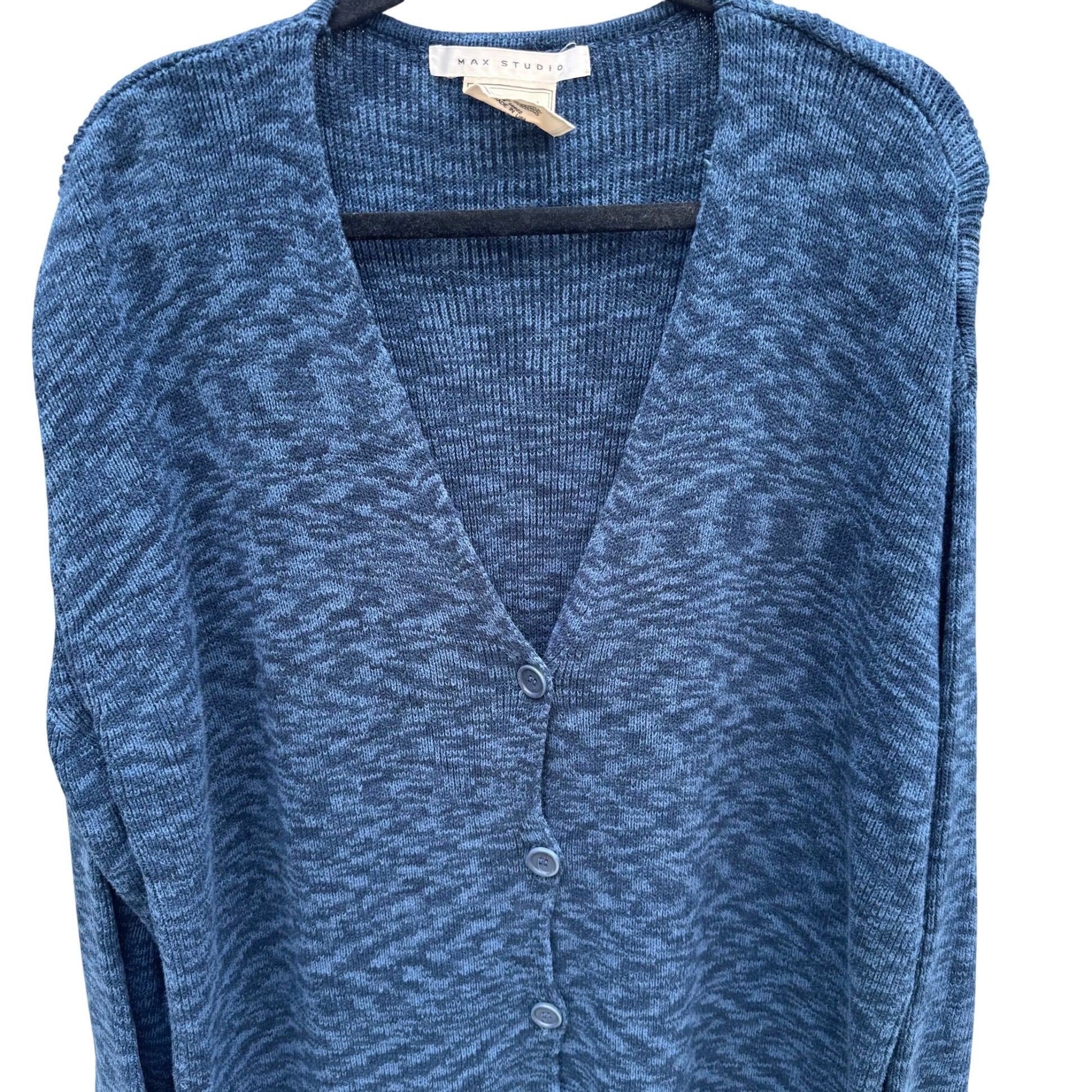 Max Studio Knitwear Womens Blue Button-Up Marled Knit V Neck Cardigan Sweater XL