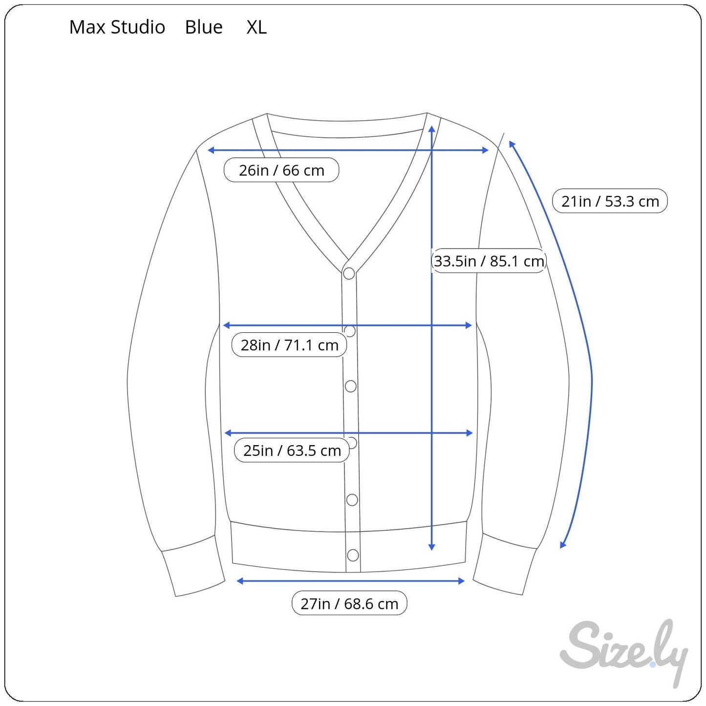Max Studio Knitwear Womens Blue Button-Up Marled Knit V Neck Cardigan Sweater XL