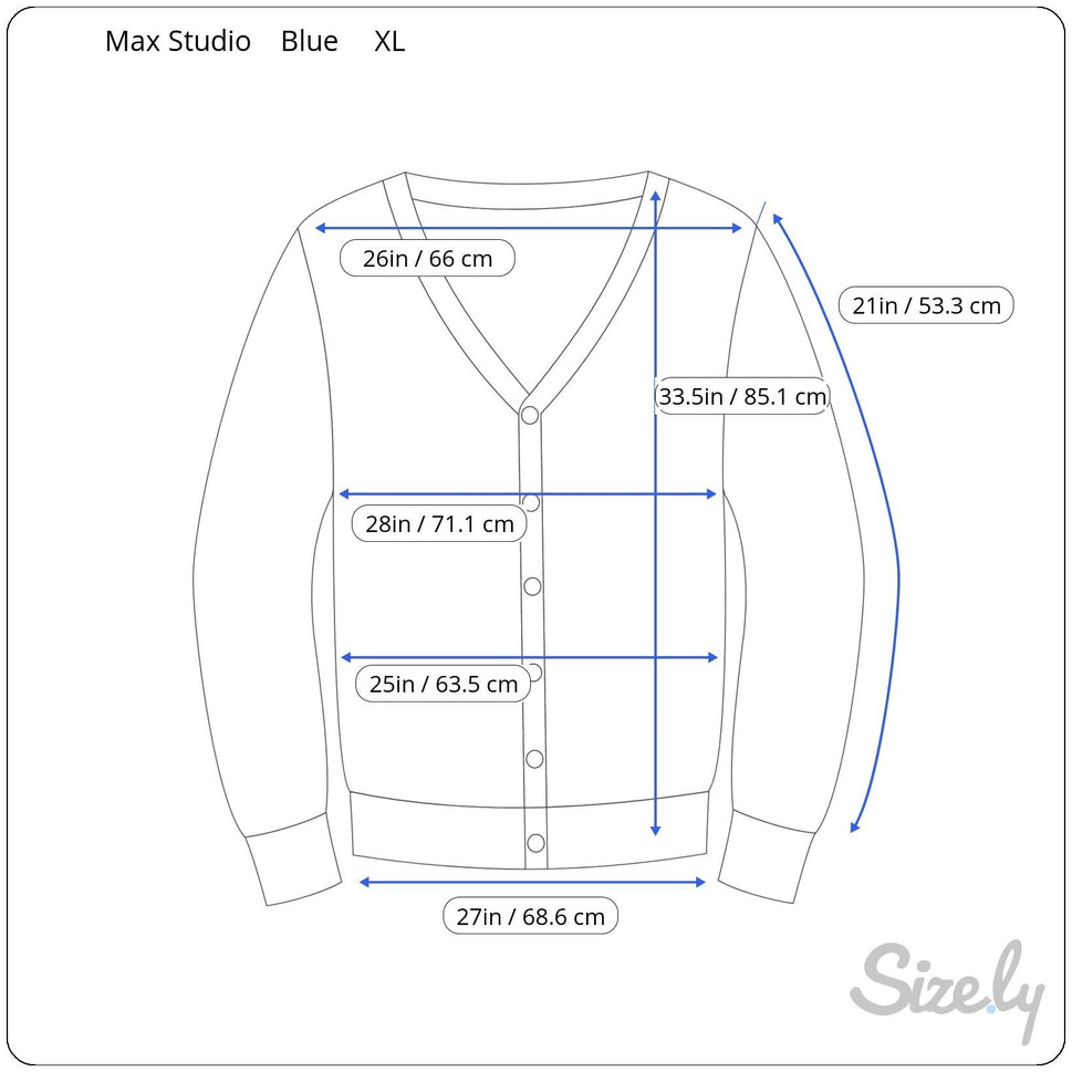 Max Studio Knitwear Womens Blue Button-Up Marled Knit V Neck Cardigan Sweater XL
