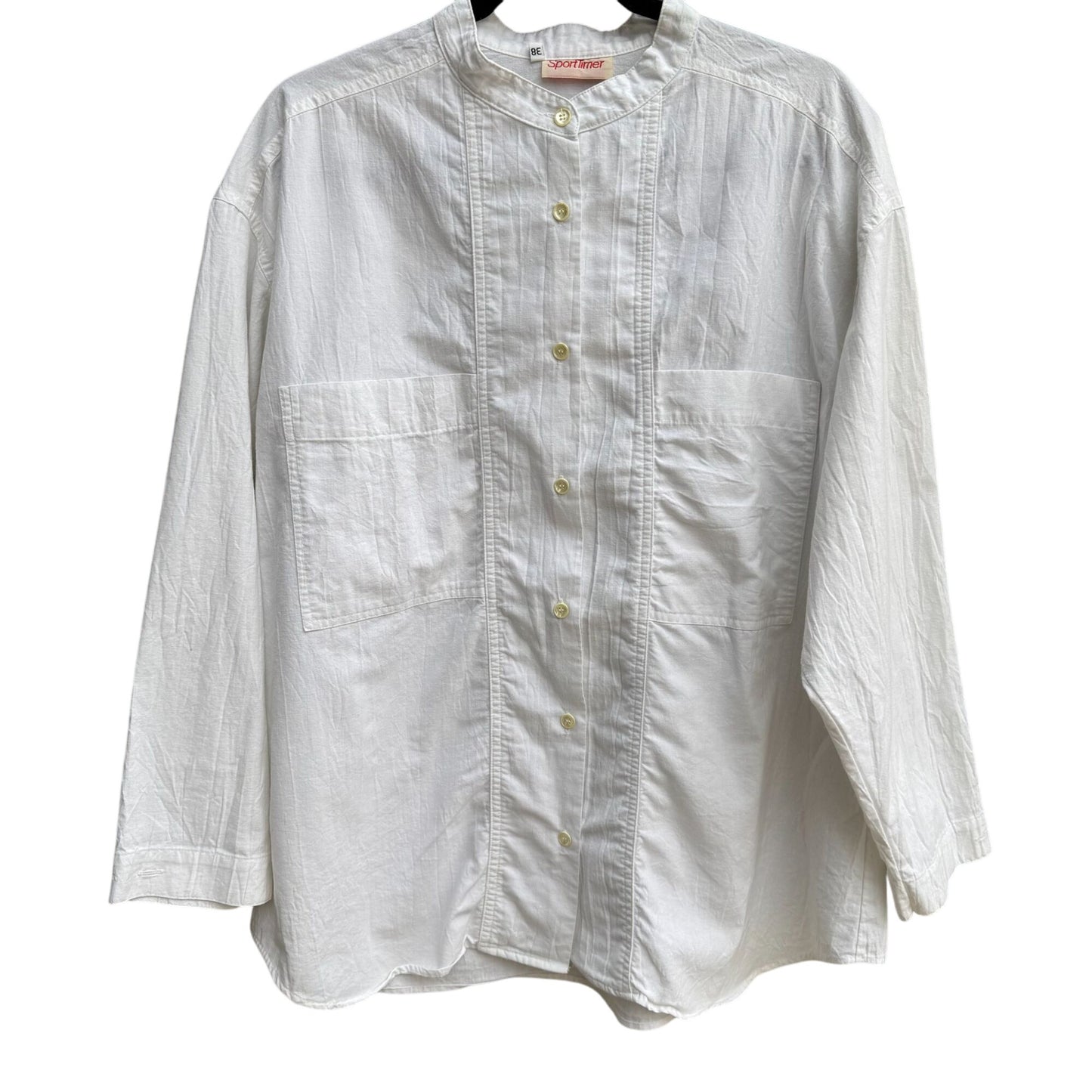 SportTimer Vintage Womens Band Collar Long Sleeve Linen Style Button-Up Shirt XL