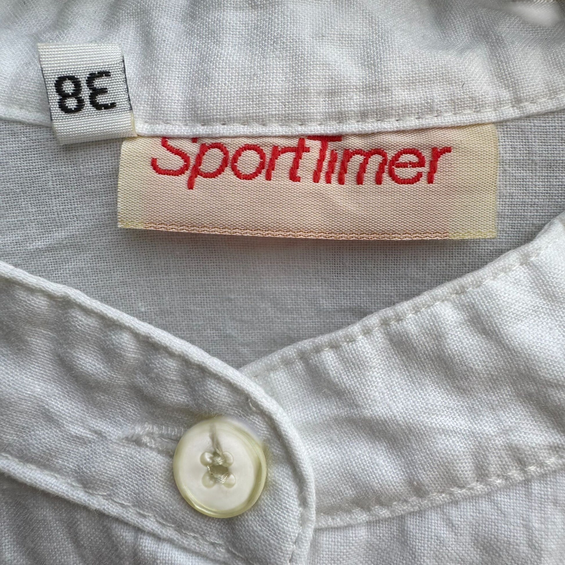 SportTimer Vintage Womens Band Collar Long Sleeve Linen Style Button-Up Shirt XL