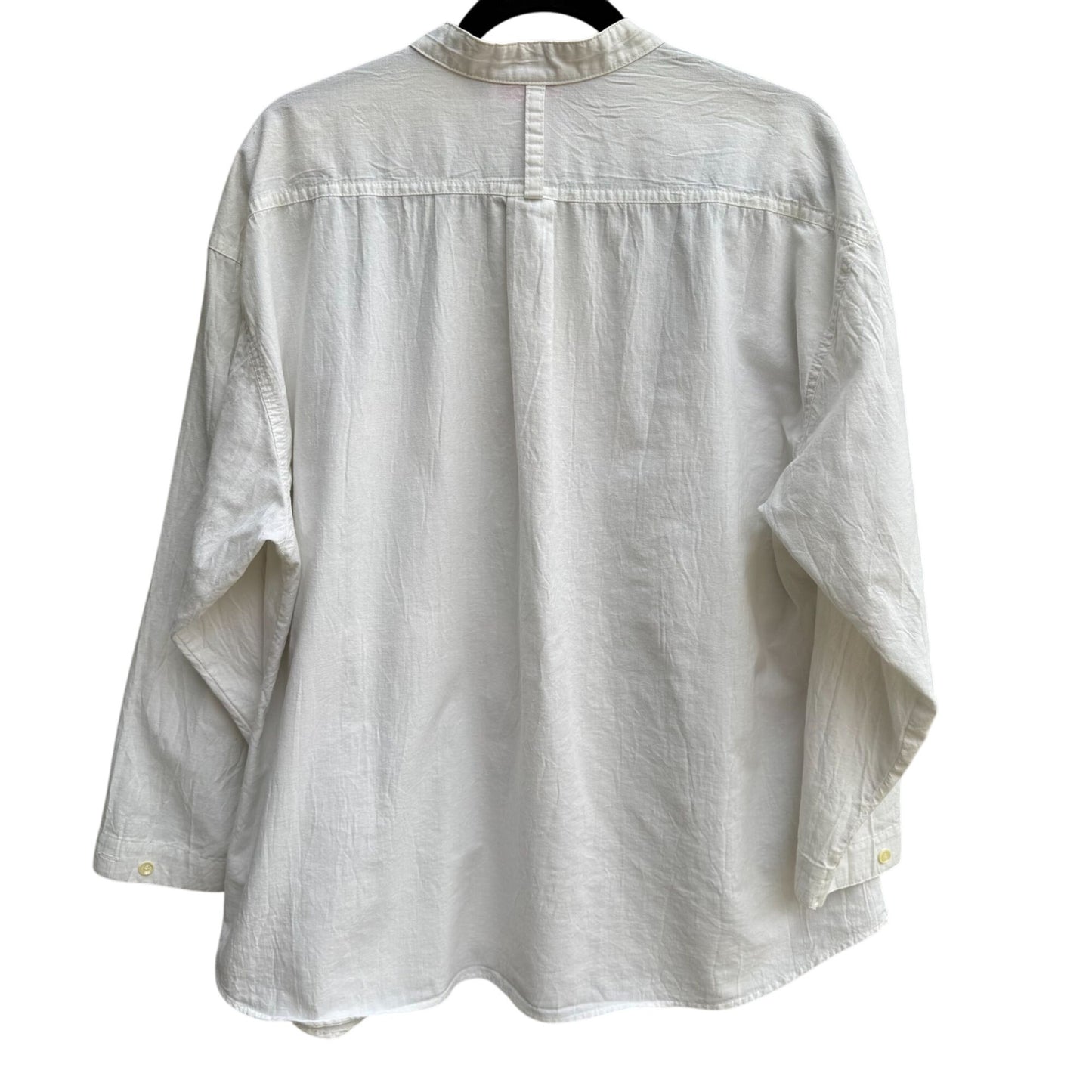 SportTimer Vintage Womens Band Collar Long Sleeve Linen Style Button-Up Shirt XL