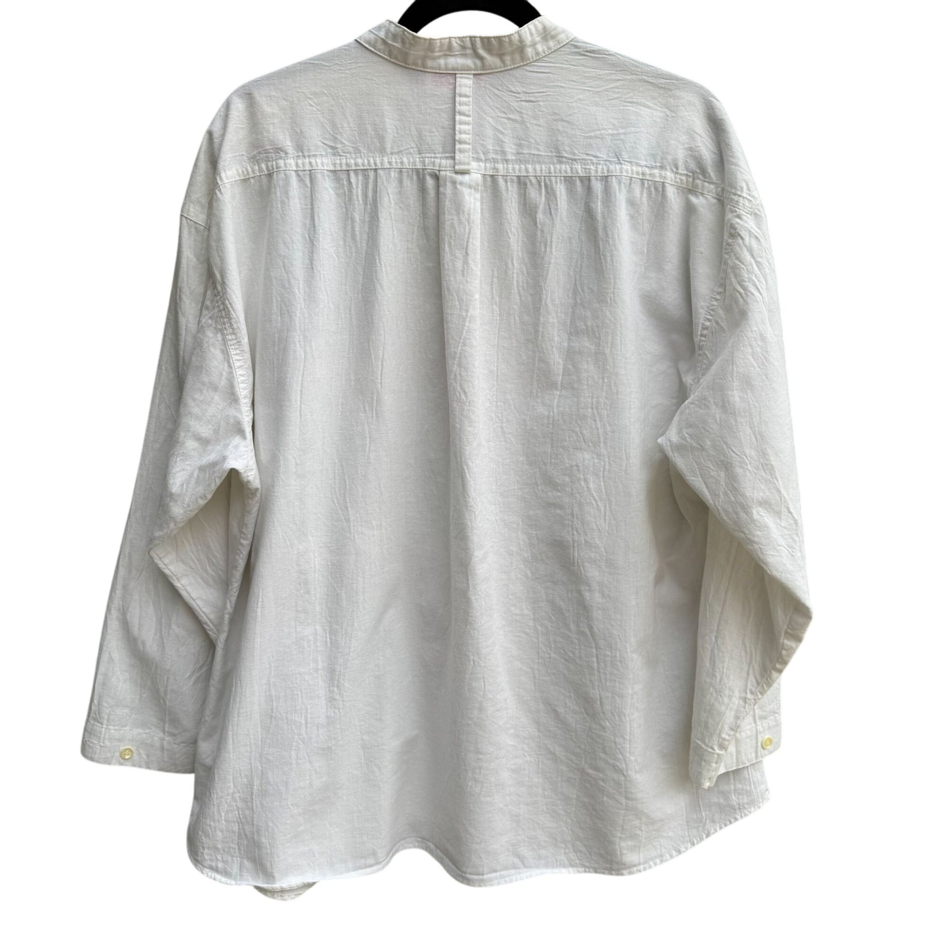 SportTimer Vintage Womens Band Collar Long Sleeve Linen Style Button-Up Shirt XL