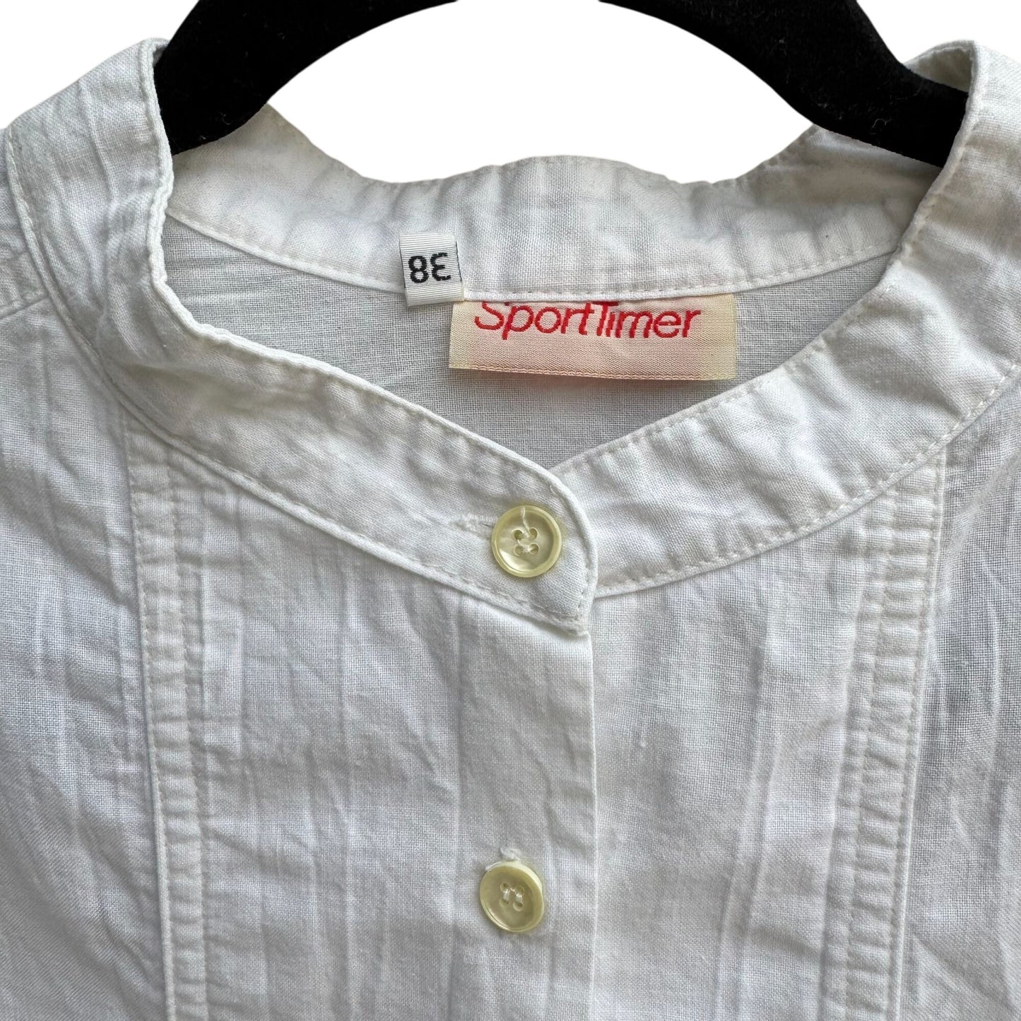 SportTimer Vintage Womens Band Collar Long Sleeve Linen Style Button-Up Shirt XL