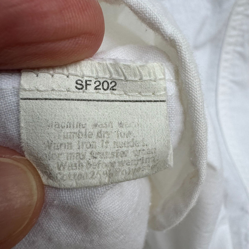 SportTimer Vintage Womens Band Collar Long Sleeve Linen Style Button-Up Shirt XL