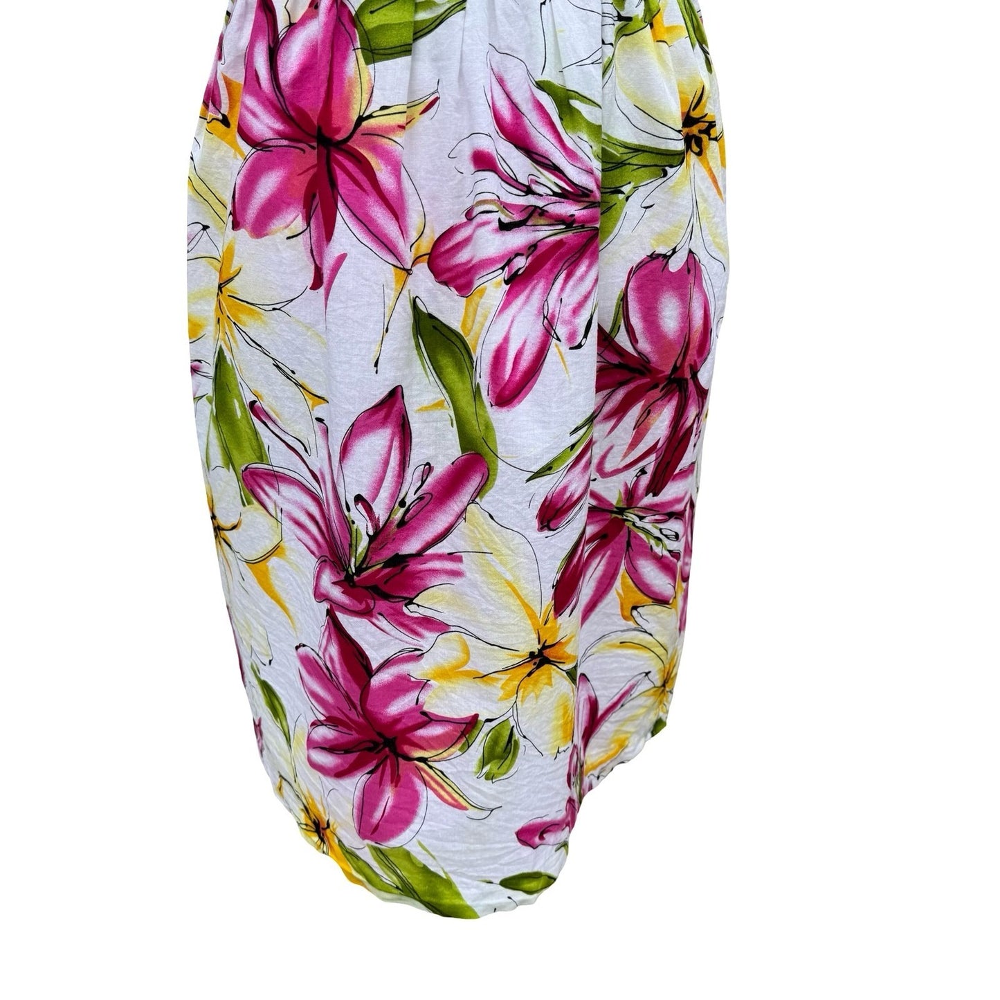 Scarlett Womens 8 Floral Lily Print V-Neck Fit Flare Dress White Pink Feminine