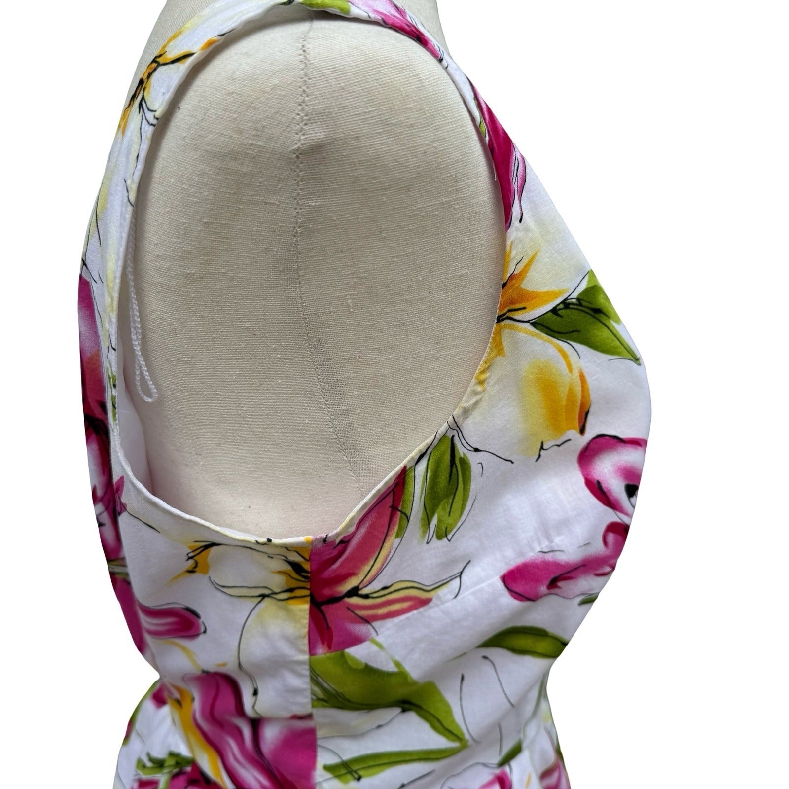 Scarlett Womens 8 Floral Lily Print V-Neck Fit Flare Dress White Pink Feminine