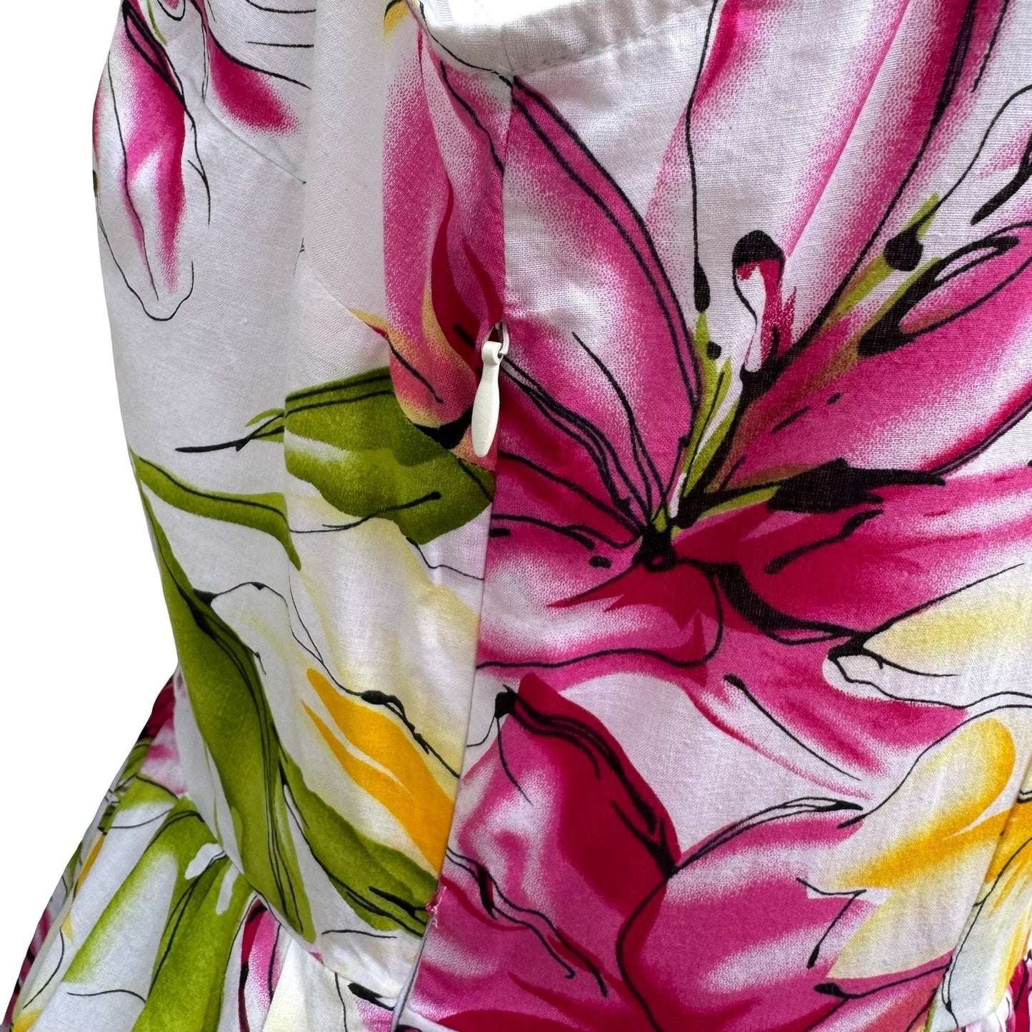 Scarlett Womens 8 Floral Lily Print V-Neck Fit Flare Dress White Pink Feminine