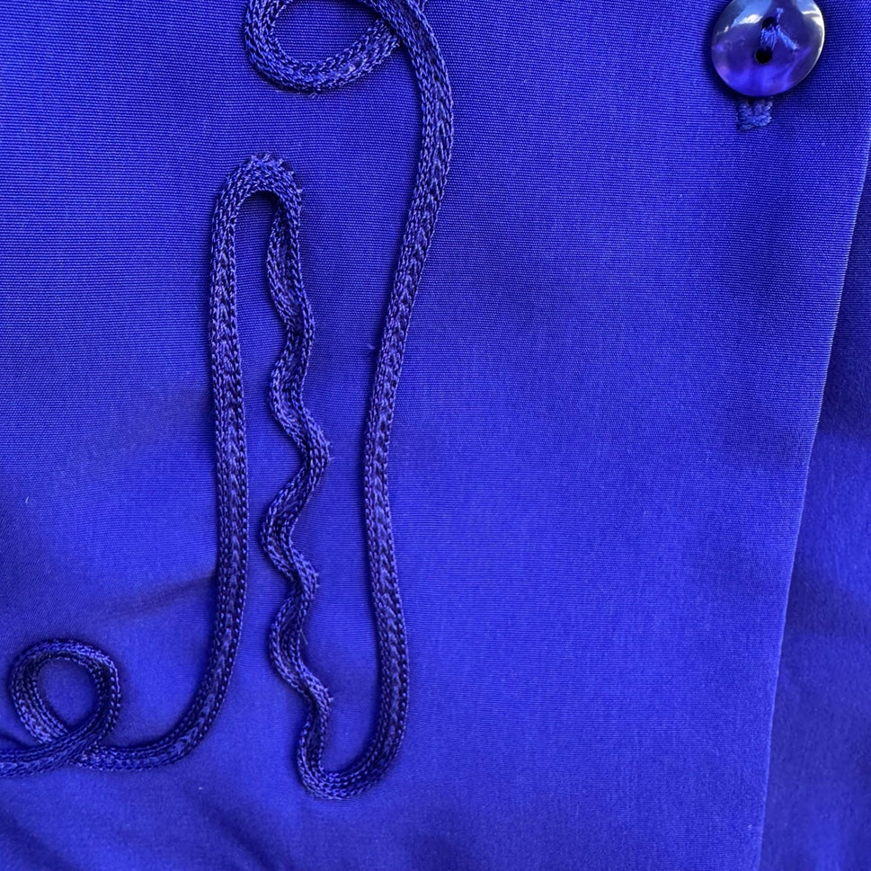 Maggie Sweet Vintage Womens Royal Blue Soutache Embroidered Tunic Pants Set 2P
