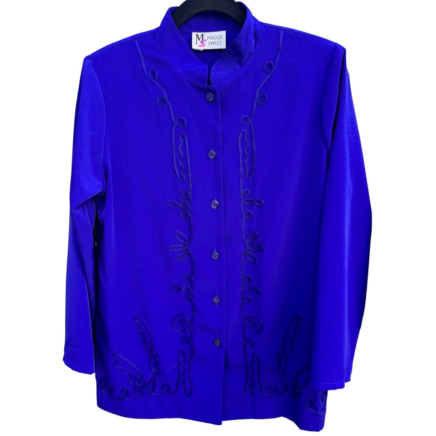 Maggie Sweet Vintage Womens Royal Blue Soutache Embroidered Tunic Pants Set 2P