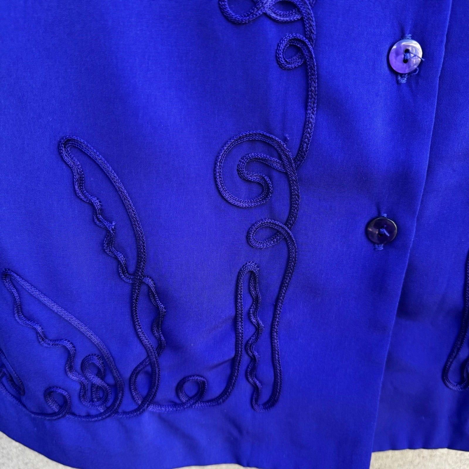 Maggie Sweet Vintage Womens Royal Blue Soutache Embroidered Tunic Pants Set 2P
