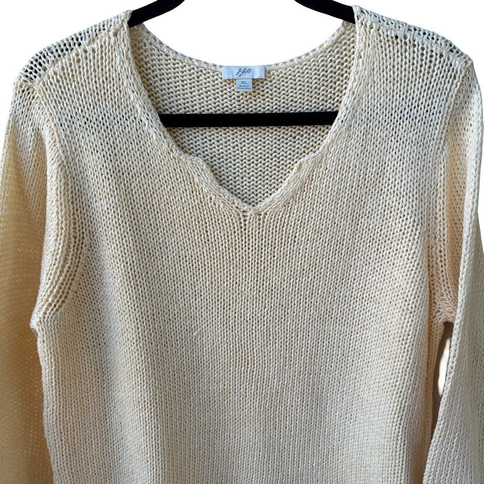 J. Jill Butter Yellow Mercerized Cotton Coastal Preppy Shaker Knit Sweater XL