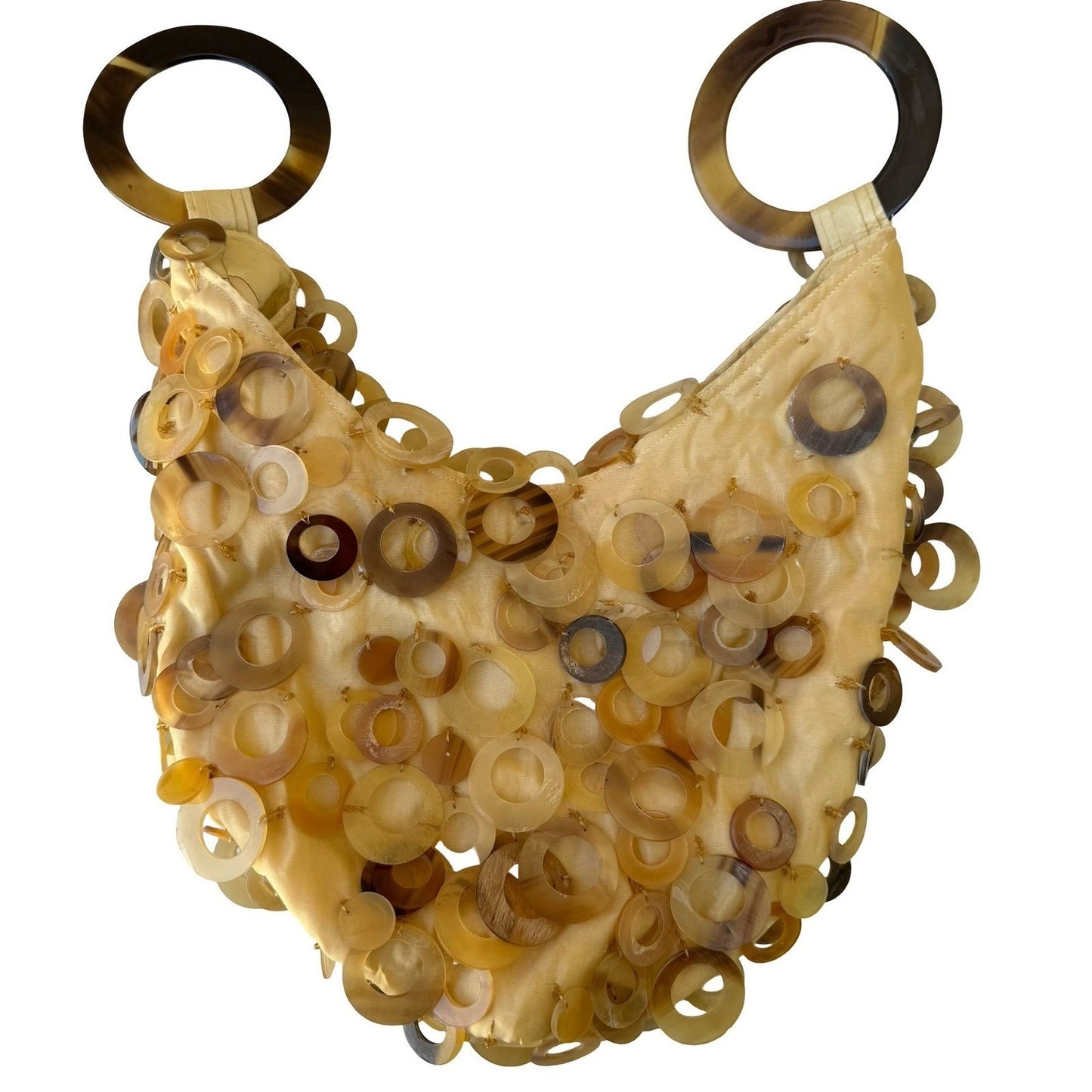 Adrienne Vittadini Vintage Amber Ring Handle Hobo Butter Yellow Tortoise Handbag